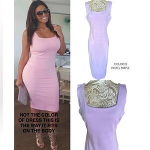 Stretchy Pinup Bridal Summer Pastel Purple Bodycon Dress Brunch Sexy Size Large